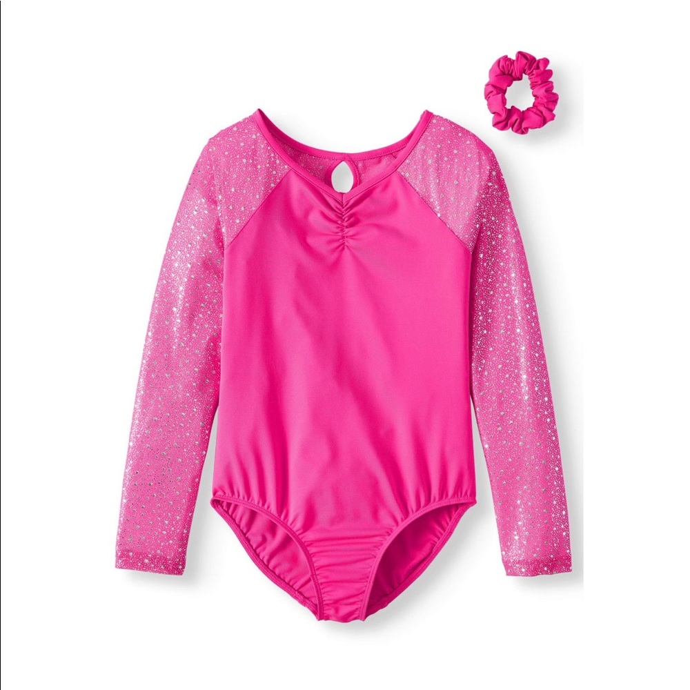 New Danskin Now Girl Long Sleeve Leotard Scrunchie